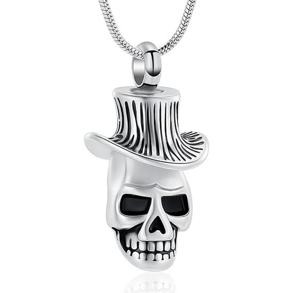 Skull Cremation Urn Necklace For Men Stainless Steel Memorial Jewelry Ashes Holder Keepsake Pendant Pet Human Ashes Urn Pendant for Men Women
