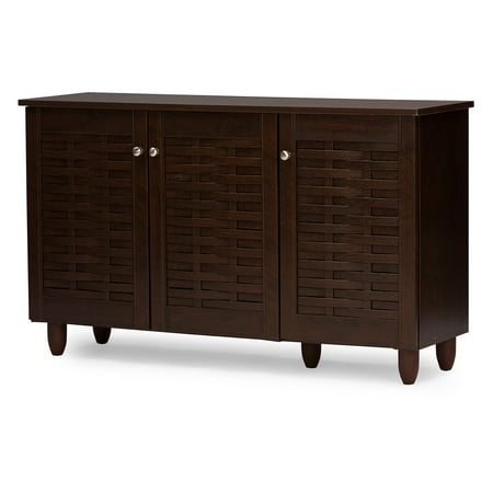 - Baxton Studio Winda Modern and Contemporary 3-Door Dark Brown Wooden Entryway Shoe Storage Cabinet