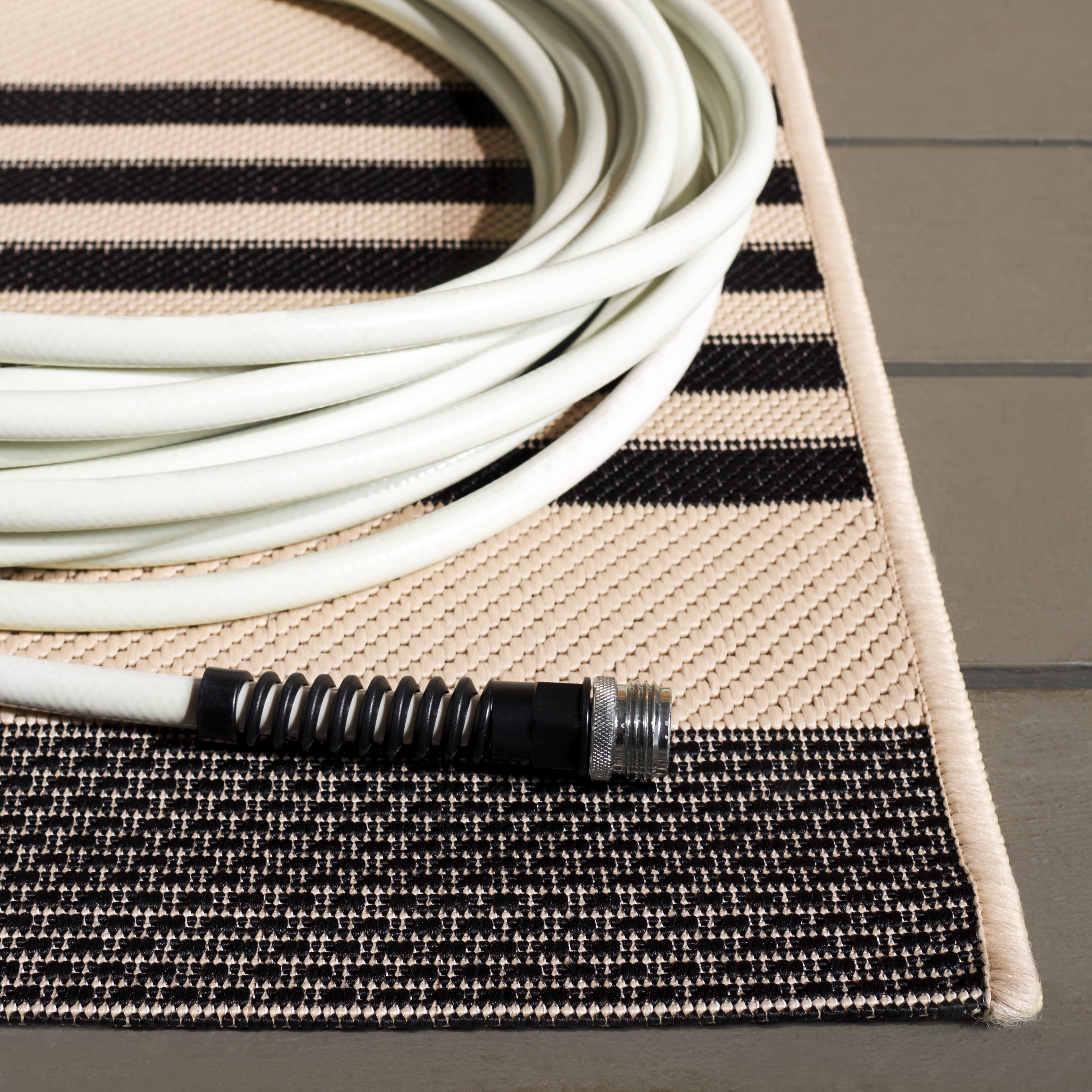 Safavieh Courtyard Caroline Striped Indoor/Outdoor Area Rug, Black/Bone, 5'3" x 5'3" Square