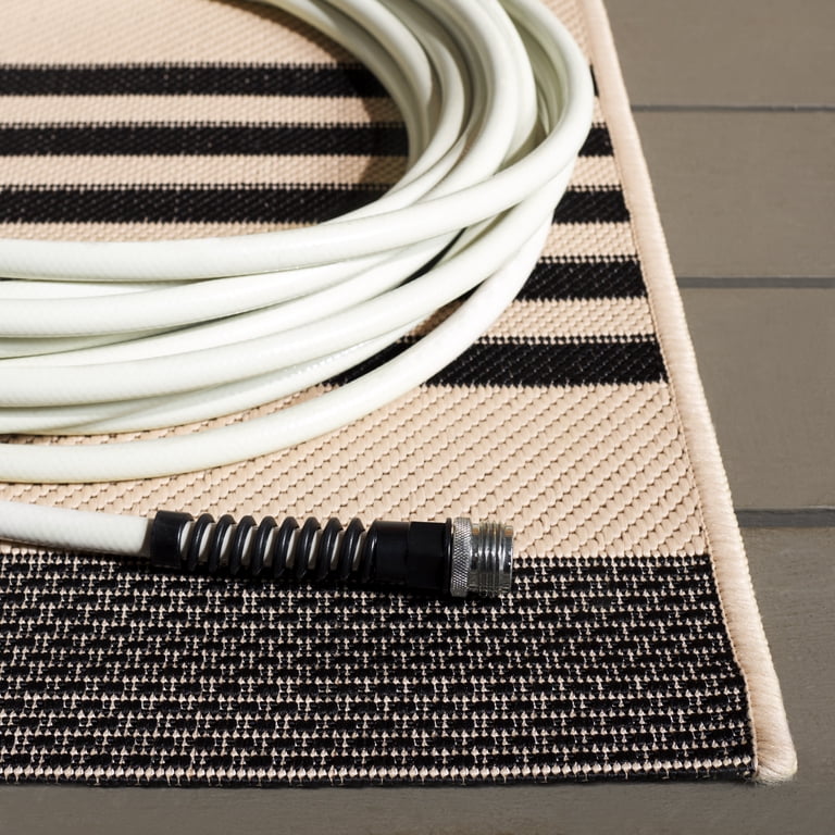 Courtyard Striped Indoor/Outdoor Runner, Black & Bone, 2'3"x8' photo 3