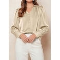 thumbnail image 6 of PRETTYGARDEN Satin Long Sleeve Womens Blouses Dressy Casual | Glossy Smooth Silk Fabric,Lantern Sleeve Fall Tops,Decorative Button Pullover,V Neck Shirts,Office Work Business Outfits, 6 of 9