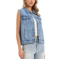 thumbnail image 4 of INSPIRE CHIC Chaleco de Denim para Mujer con Botones, Acabado Lavado, Desgastado, Sin Mangas, con Bolsillos, Talla L, Azul Lavado, 4 of 6