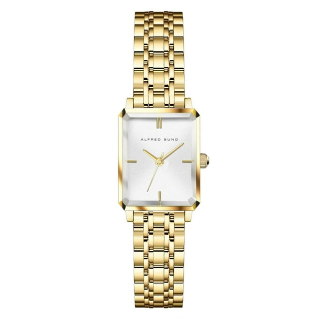 Alfred Sung Ladies Octavia XS Gold Sunray Dial Link Watch