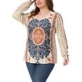 thumbnail image 4 of Agnes Orinda Plus Size Womens V Neck Long Sleeve Top Boho Paisley Print Pleated Blouse Tunic t Shirt Casual Dressy 2X Apricot, 4 of 6
