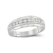 FB Jewels 10kt White Gold Mens Round Diamond Wedding Channel Set Scalloped Band Ring 1/4 Cttw