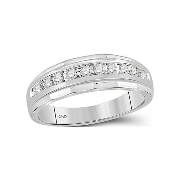 FB Jewels 10kt White Gold Mens Round Diamond Wedding Channel Set Scalloped Band Ring 1/4 Cttw
