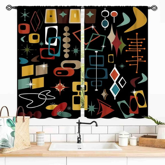 Mid Century Curtains, Modern Abstract Atomic Geometric Print Colorful Retro Pastel Blackout Window Drapery for Living Room Bedroom Bathroom Kitchen 26"W x 54"L (Pack of 2)