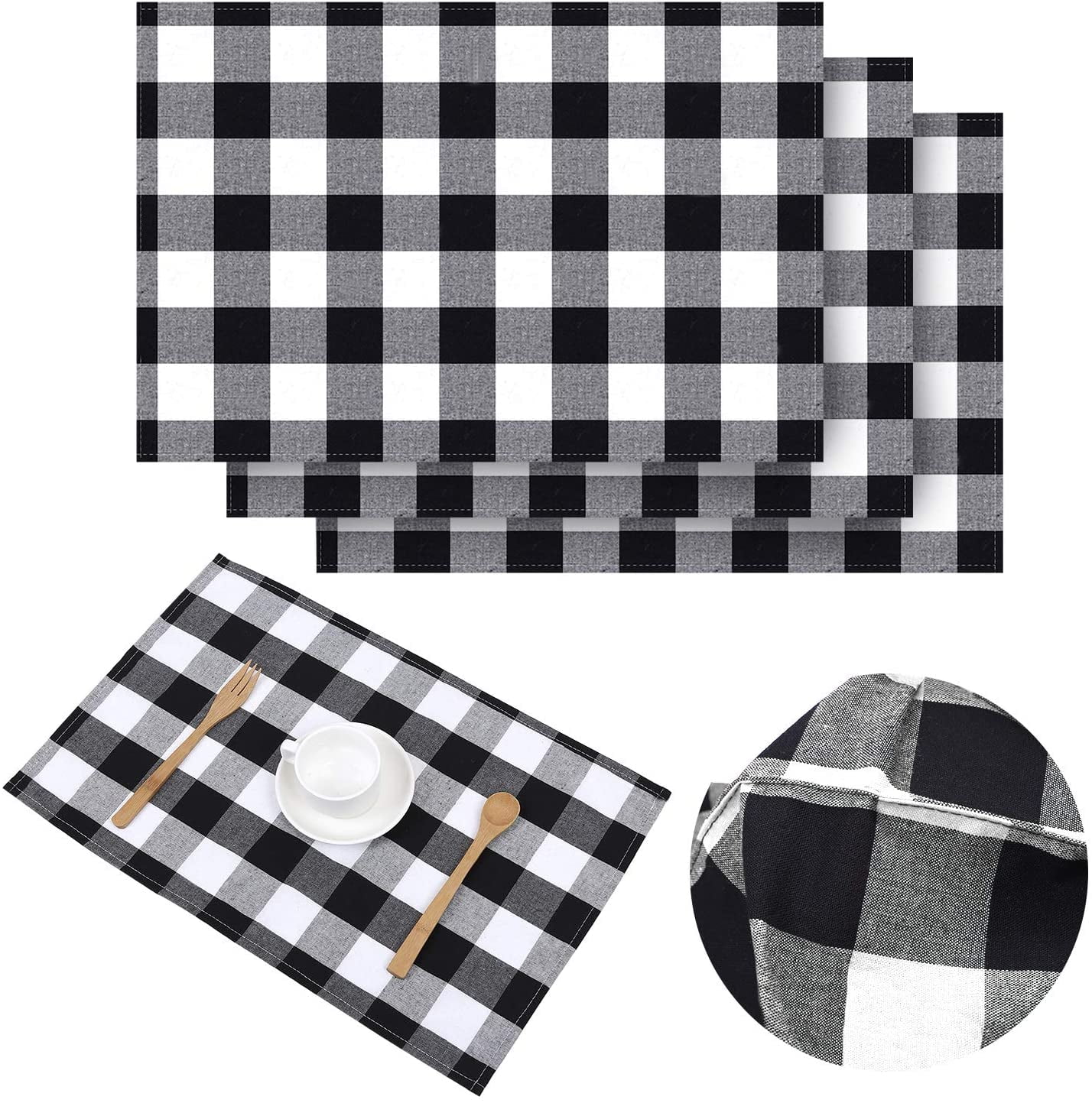 4 Pack Buffalo Plaid Placemats Checkered Place Mats Double Layer