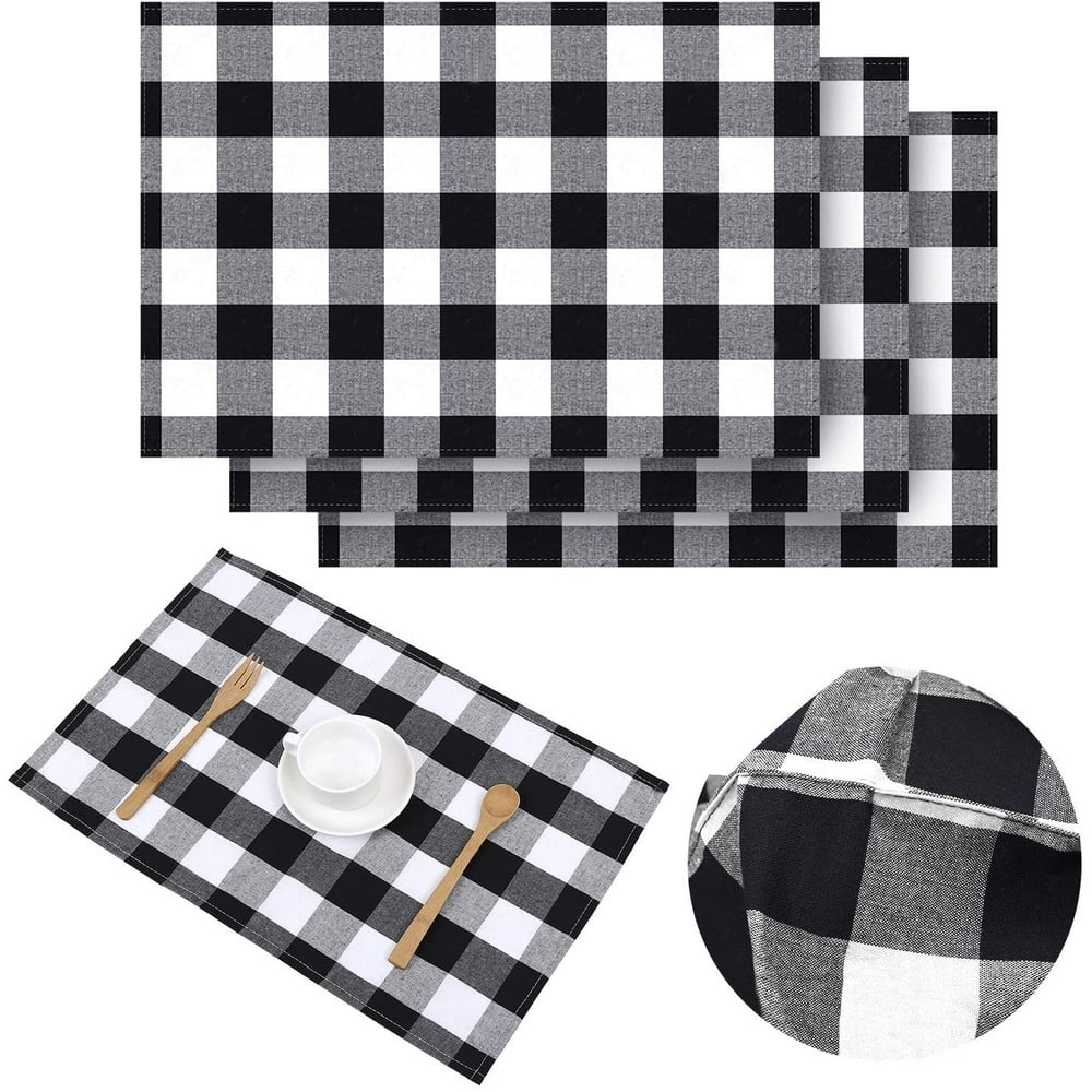 4 Pack Buffalo Plaid Placemats Checkered Place Mats Double Layer