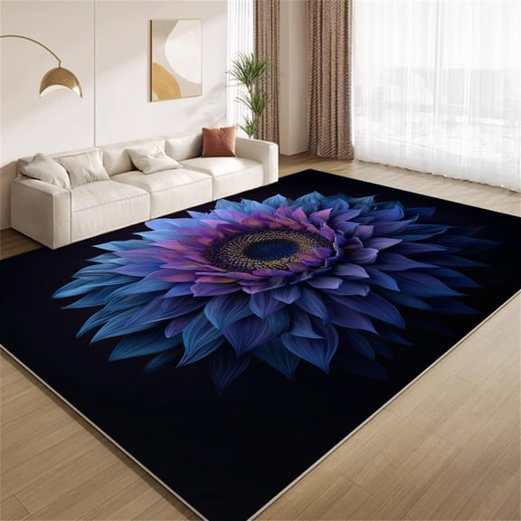 Purple Mandala Area Rugs, Black Carpet, Washable Non Slip Low Pile Soft Rug for Living Room Bedroom Dining Room Office Decor Mat 2ftx3ft