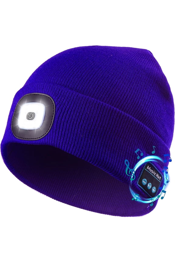 Winter Knitted Beanie Hat, Bluetooth Tech Musical Hat with 4 LED Headlamp for Men Women Teen Outdoor Sports, Royal Blue