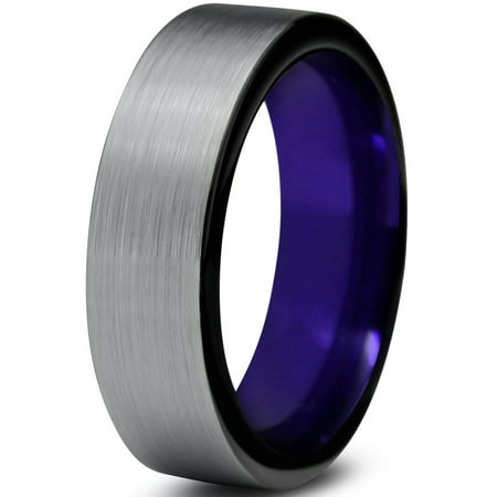 Charming Jewelers Tungsten Wedding Band Ring 6mm For Men Women Tungsten Wedding Band Ring 6mm For Men Women Purple Black Flat Pipe Cut Brushed Polished Lifetime