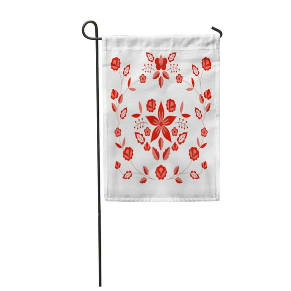 POGLIP Polish Folk Pattern Floral Ethnic Slavic Eastern European Red Flower Garden Flag Decorative Flag House Banner 12x18 inch