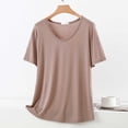 thumbnail image 2 of Women Pajama Tops Solid Crew Neck Short Sleeve Thin Plain Style Basic Layering Tee Sleep Top, 2 of 4