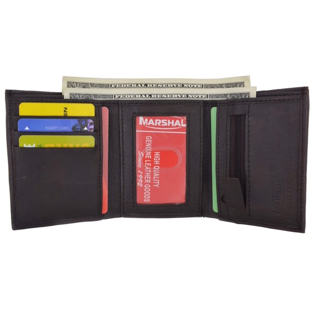 Marshal Wallet - Trifold Leather Wallet W/ Zippered Pockets & ID Window ...