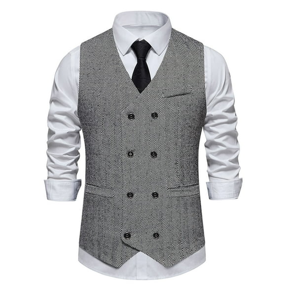 Work Vest For Men Qiggri Men Fashion Retro Have Pockets Double-Breasted V-Neck Vest Tops Blouse Mens Suit Vest