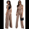 thumbnail image 3 of Traje Informal Sin Mangas Plisado con Cuello Redondo para Mujer, Chaleco de Cuello Redondo, Pantalón de Pierna con Bolsillo, Color Caqui, Talla XL, 3 of 8