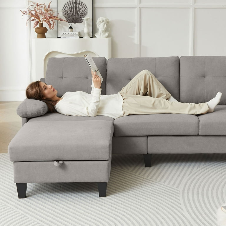 Soscana Sectional Sofa Couch with Reversible Storage Ottoman and