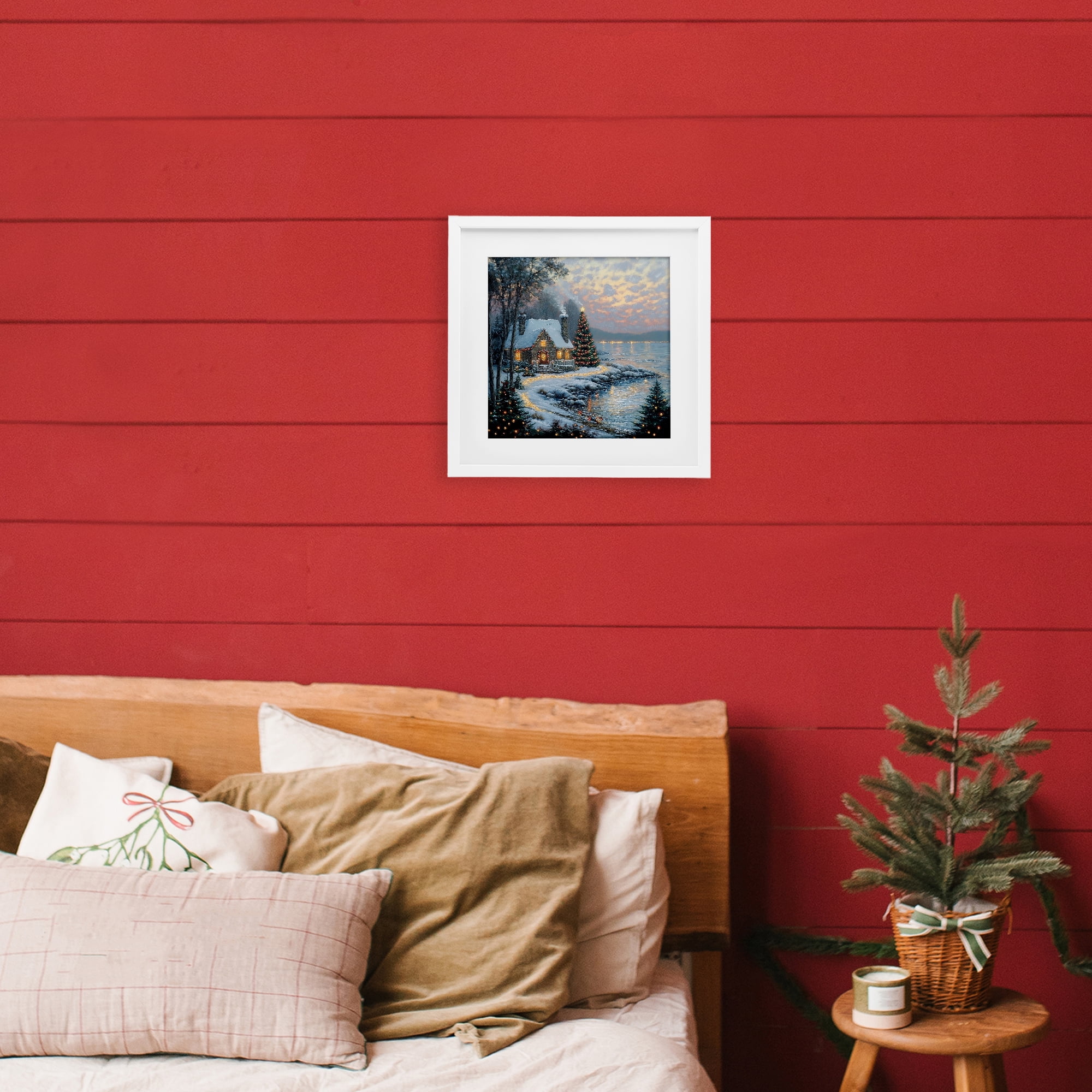 Stupell Industries Snowy Lit Cottage by Lake White Framed Print Under Glass, design by Heidi Kuntz