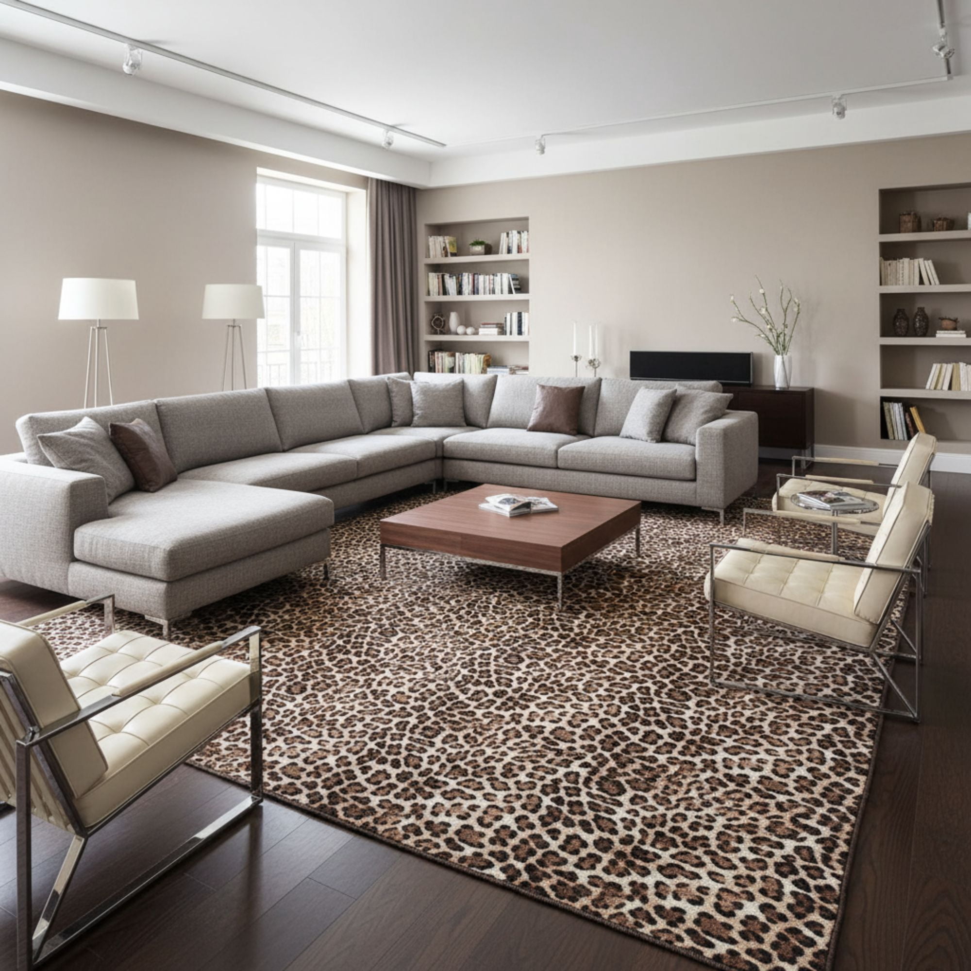 Ottomanson Non-Slip Extra Large Area Rug 7'10" x 23' Low Pile Living Room Carpet, Leopard Print Brown