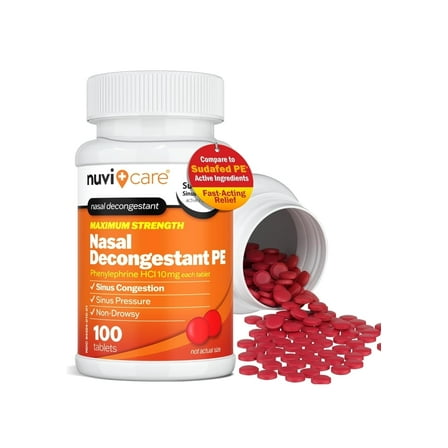 Max Strength PE Phenylephrine HCl 10mg - Non Drowsy Nasal Decongestant - Allergy Sinus Congestion Relief - Compare to Sudafd PE Decongestant Tablets - Sinus Decongestants for Adults (100 Count)
