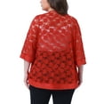 thumbnail image 3 of Cárdigan de encaje de ganchillo para mujer Agnes Orinda, talla grande, con mangas 3/4, ligero y transparente, ideal para el verano, 4X, rojo, 3 of 6
