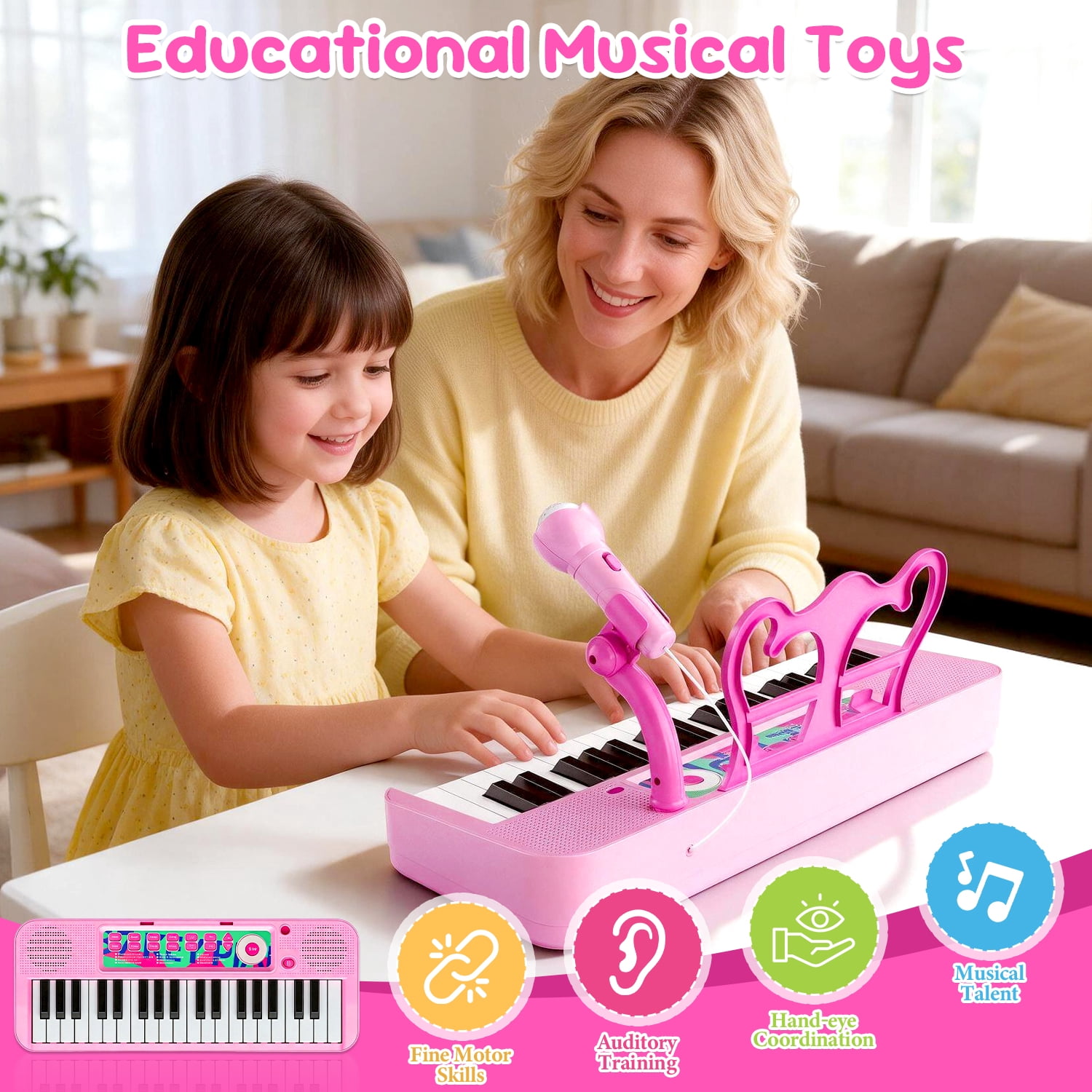 LINXUXIE Keyboard Piano Toys for Kids, 37 Keys Musical Instruments for Baby, Toddlers Birthday Gifts for 3 4 5 6 7 8 Year Old
