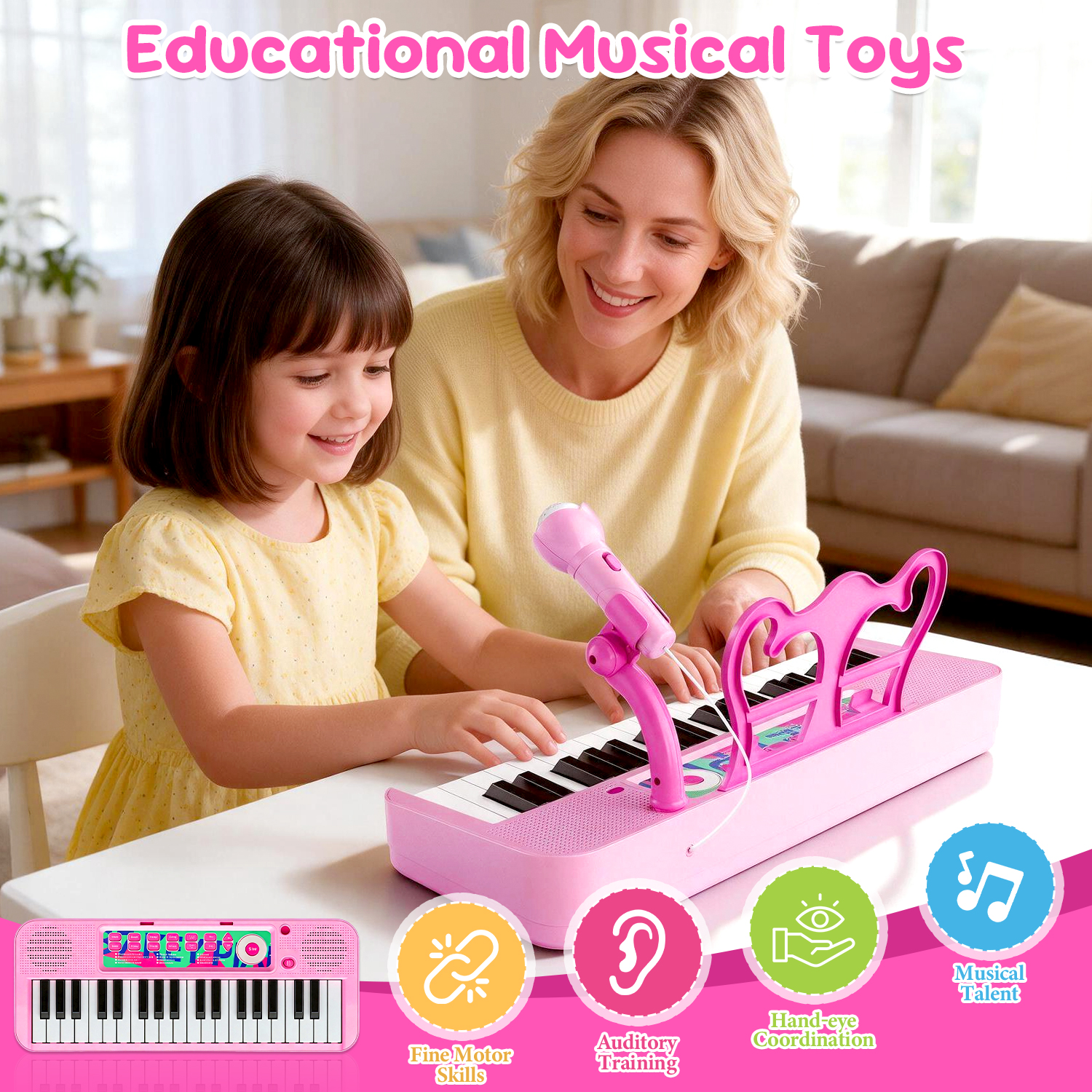 LINXUXIE 37-Key Kids Piano with Microphone and Stand photo 6