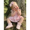 thumbnail image 6 of BemeyourBBs Newborn Baby Girl Summer Clothes Smocked Romper Dress Outfit Cherry Print Sleeveless Tie-up Romper Bodysuit with Bow Headband 2 Piece Set, 6 of 9