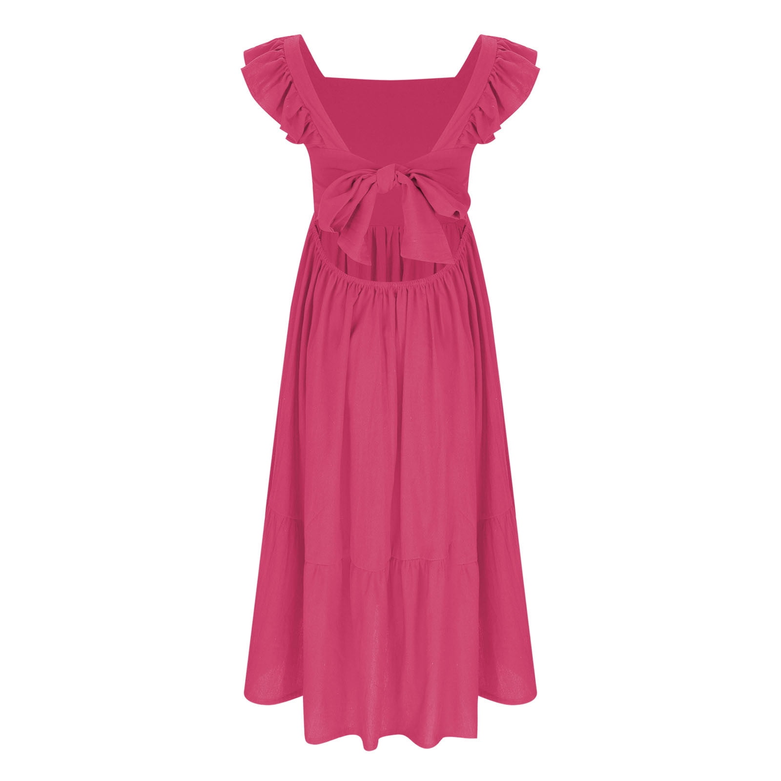 Cotton Linen Dresses for Girls Summer Size 4-15 Teens Kids Trendy Bowknot Backless Ruffle Sleeveless A-Line Beach Maxi Sundresses