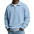 thumbnail image 2 of Long Sleeve Polo Pullover Sweatshirt for Men Quarter Zip Corduroy Waffle Knit Mock Turtleneck Soft Casual Warm Shirt Light Blue 2XL, 2 of 4