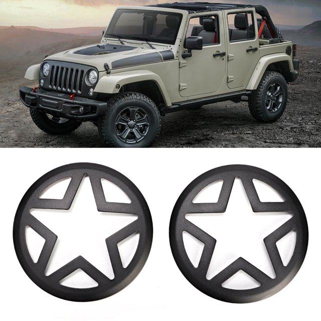 Aramox 2Pcs Car Front Fog Light Cover Protect Trim Black Pentagram Pattern Fit For JK & Unlimited 2007-2017