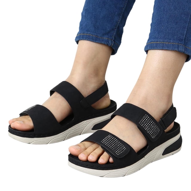 IUJSOY Womens Platform Sandals Comfort Open Toe Rhinestone Summer Dress Shoes Lightweight Flats