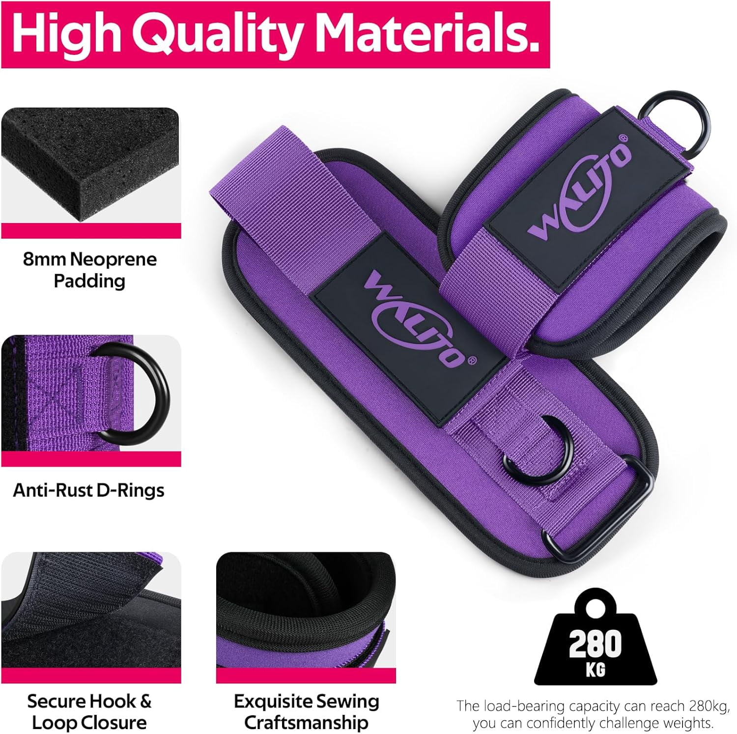 JJEAN-Ankle Resistance Bands with Cuffs, Exercise Bands for Legs and Butt, Booty Workout Equipment for Kickbacks and Hip Fitness Training