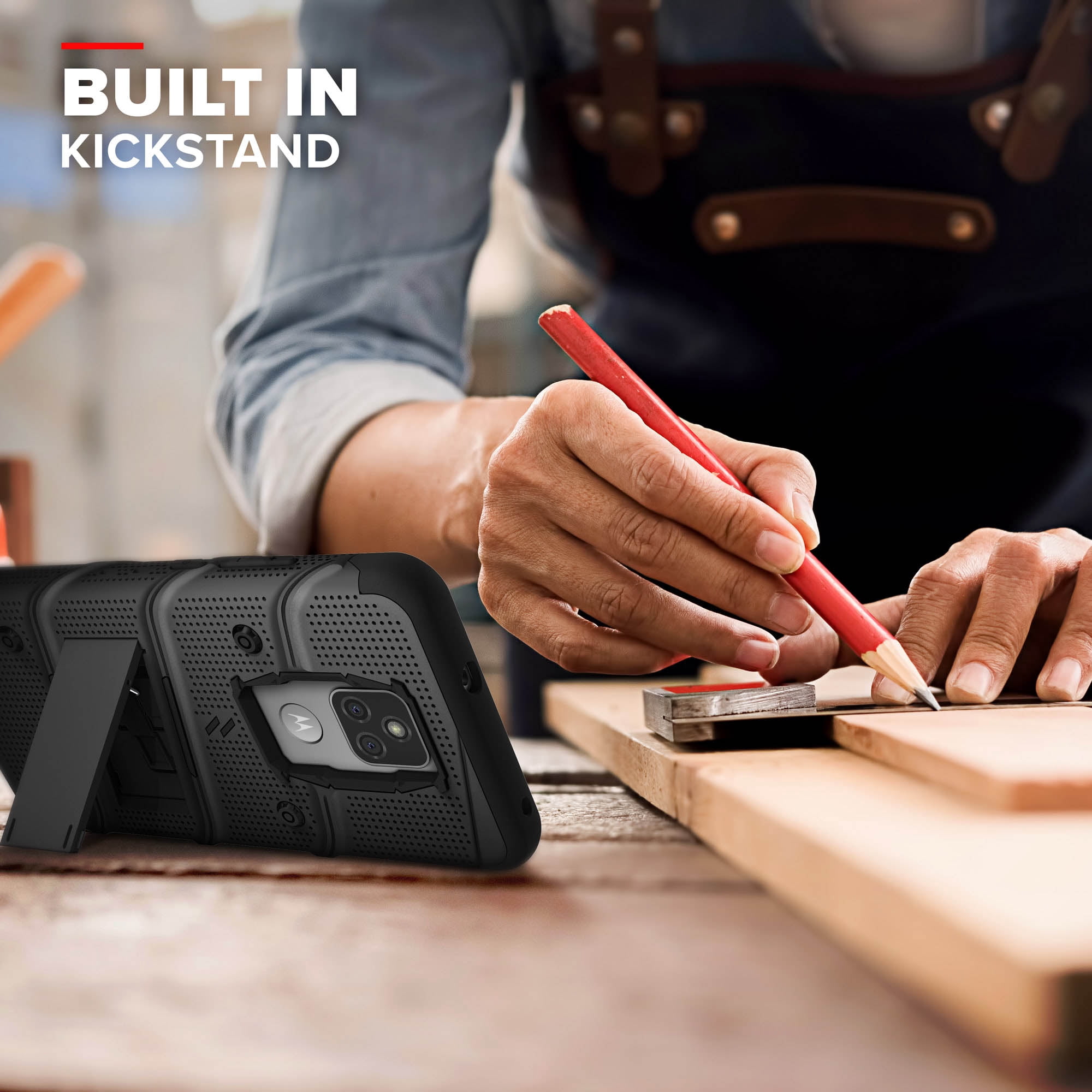 ZIZO BOLT Series for Moto G Play (2021) Case with Screen Protector Kickstand Holster Lanyard - Black