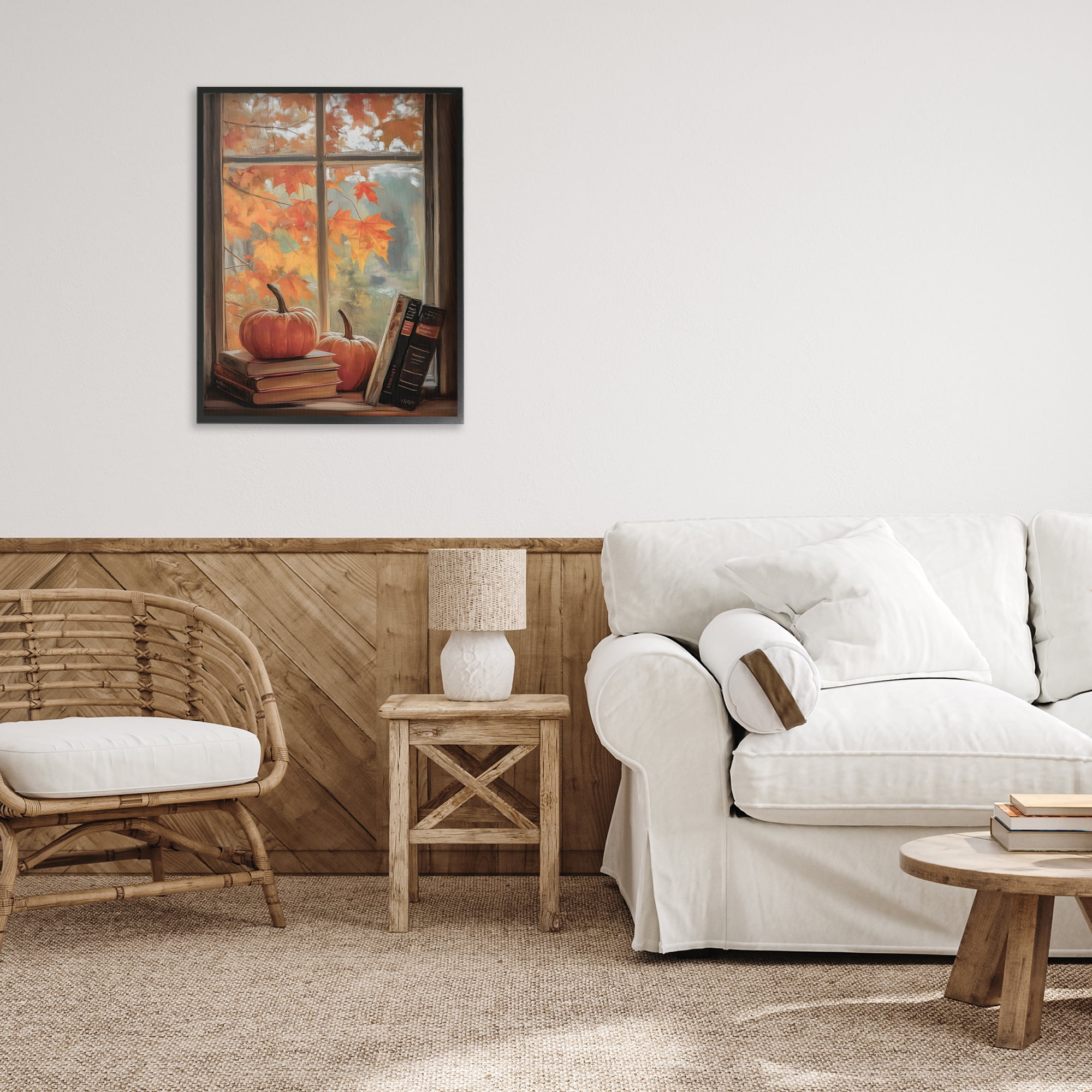 Cozy Fall Window Books Black Framed Giclee Art, design by Arlington Prints