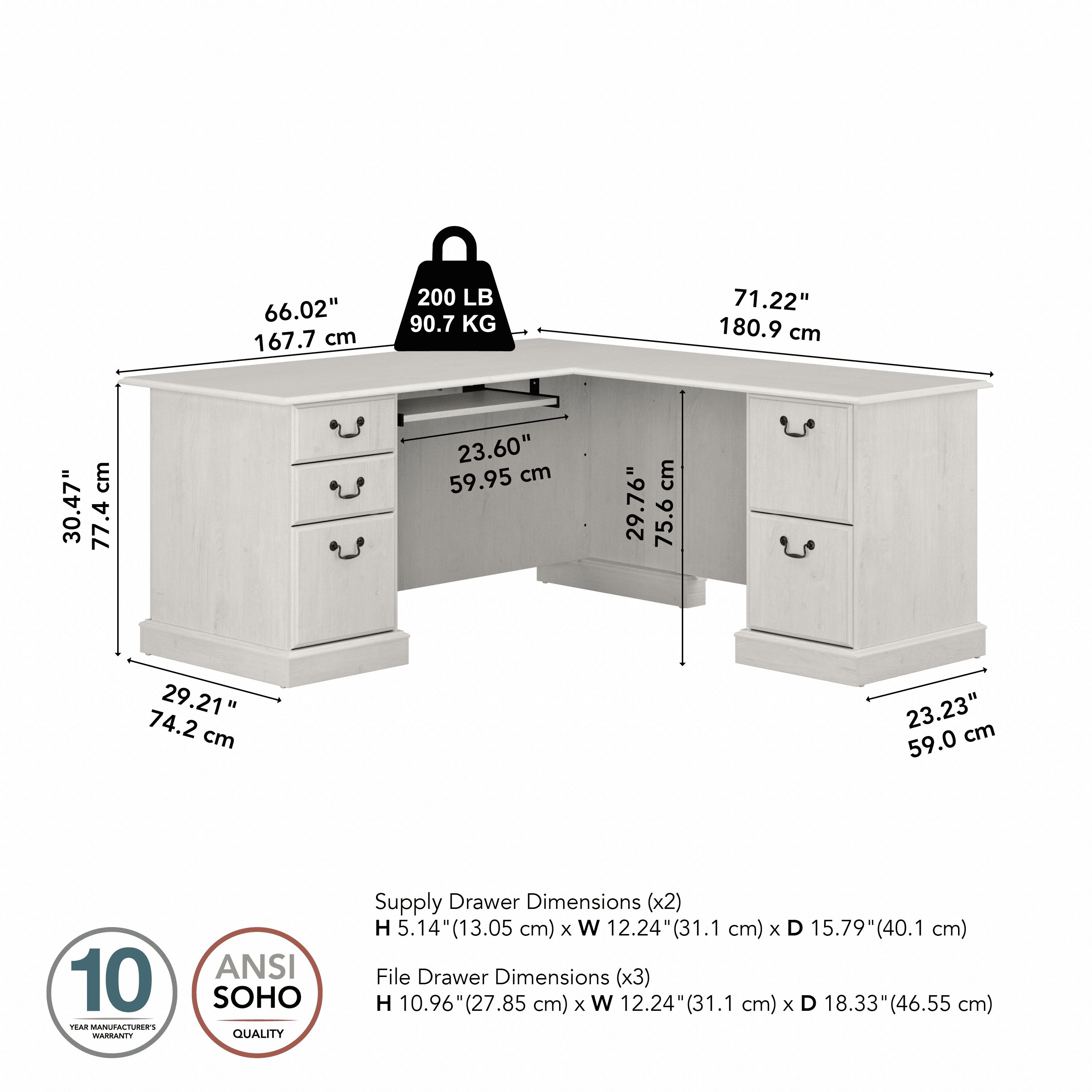 Bush Furniture Saratoga L Shaped Computer Desk with Drawers in Linen White Oak