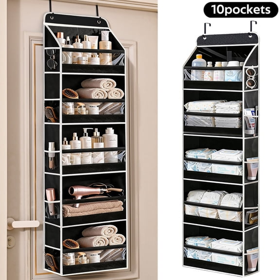 VOZOGO Over the Door Organizer 10 Pockets, Extra Large Behind Door Storage of 5 Tiers, Over the Door Storage, Door Hanging Organizer for Closet, Diaper Organizer, Toy Storage, Black
