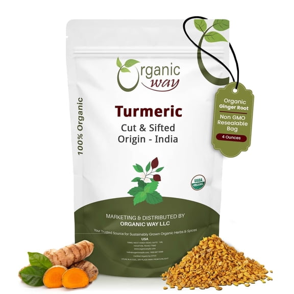 Organic Way Turmeric Haldi Root Cut & Sifted 4 oz