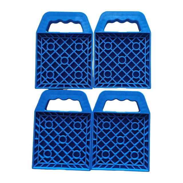 Terraxo 4 Pieces Trailer Jack Pads RV Stabilizing Jack Pads RV Leveling Blocks Stabilizer Pads Antislip Portable Handle Suitable for Camping Home Maintenance Blue