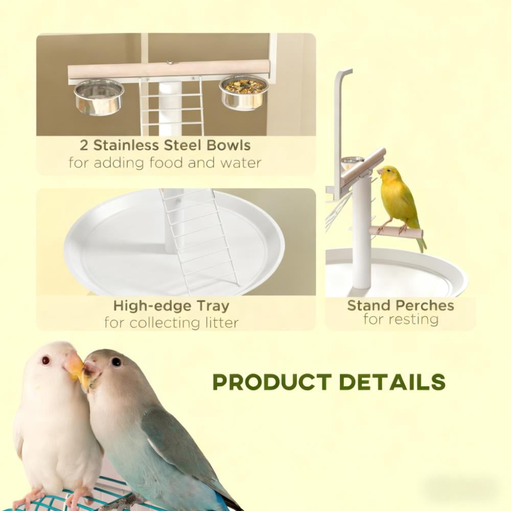 Bird Stand with Wheels, Feed Bowls, Round Tray,Bird Feeder Station