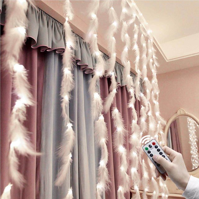 ziyahi 3X2M 200leds Feather Curtain String Light Remote Control USB String Light Xmas Party Home Wedding Garden Christmas Decorations