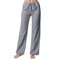 thumbnail image 2 of Casual Pants for Women Plain Color Simple Exquisite Loose Straight Leg Cotton Casual Pants, 2 of 4