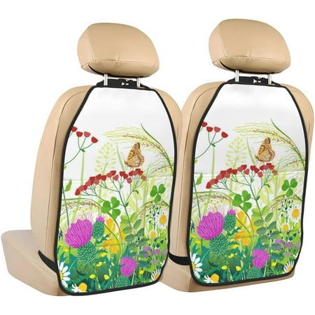 Zeuib Plants and Insects Print Anti-kick Storage Mat for Car Seats 2 Pcs Car BackSeat Organizer Kick Mat Seat Protector Car Travel Accessories Backseat Protector Cover with Storage Bag