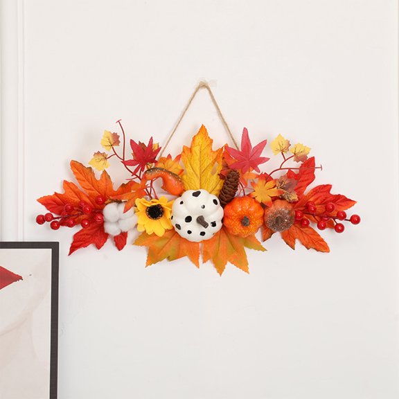 FastXmas Fall Wreaths for Front Door Fall Pumpkin Wreath ThanksGiving Maple Leaves Berries Autumn Front Door Wreath Harvest Wreath Fall Decorations for Home Outdoor Indoor Thanksgiving Halloween