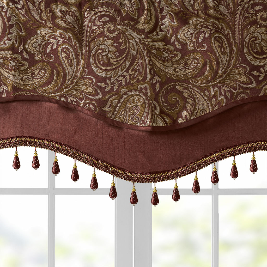 Gracie Mills Thornton Paisley Jacquard Window Valance with Beads trimming - GRACE-11010