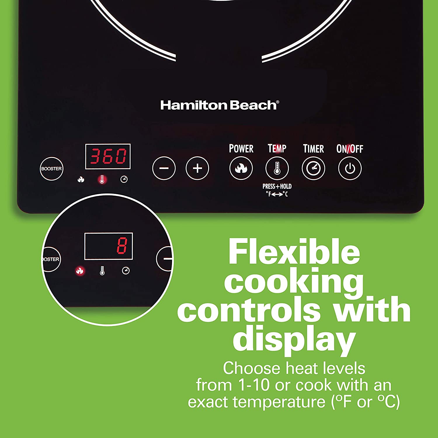 Portable Single Induction Cooktop Countertop  Hot Plate with Fast Heating Mode, 1800 , 10 Temperature Settings  to 450F, Black (34104)