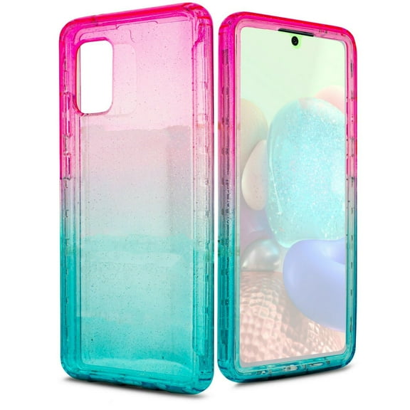 for Samsung Galaxy A71 5G UW (Verizon) Glitter Bling Full Body Built In Screen Protector Case Phone Case PU Shock Bumper Scratch Guard Skin Wrap Slim Cover