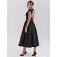 thumbnail image 5 of Women'S Corset Midi Dress Casual Flowy A Line Boat Neck Wedding Guest Dresses with Pockets Black S, 5 of 9