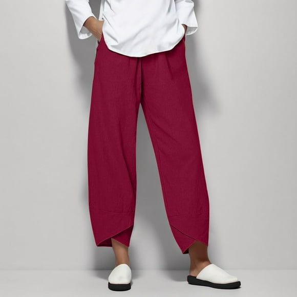 DondPO Halara Pants Women,Lounge Pants Women Pocket Women Pant Waist Pant Pants Solid Elastic Casual Loose Pants Sweatpants Women,Pants for Women,Wine Pants XL